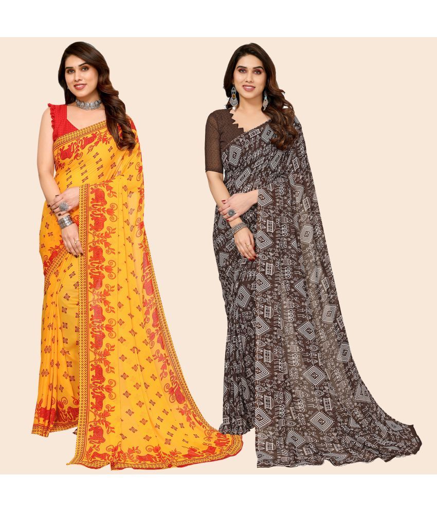     			ANAND SAREES Georgette Printed Saree With Blouse Piece - Multicolour ( Pack of 2 )