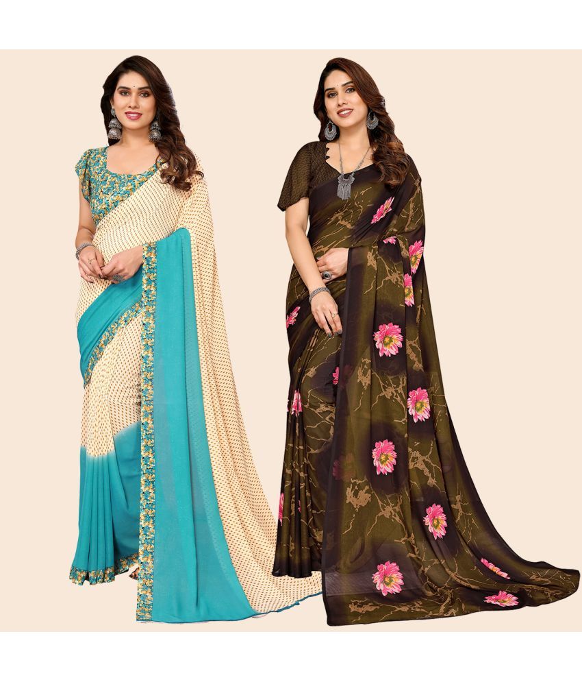     			ANAND SAREES Georgette Printed Saree With Blouse Piece - Multicolour ( Pack of 2 )