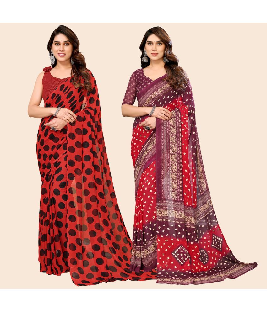     			ANAND SAREES Georgette Printed Saree With Blouse Piece - Multicolour ( Pack of 2 )