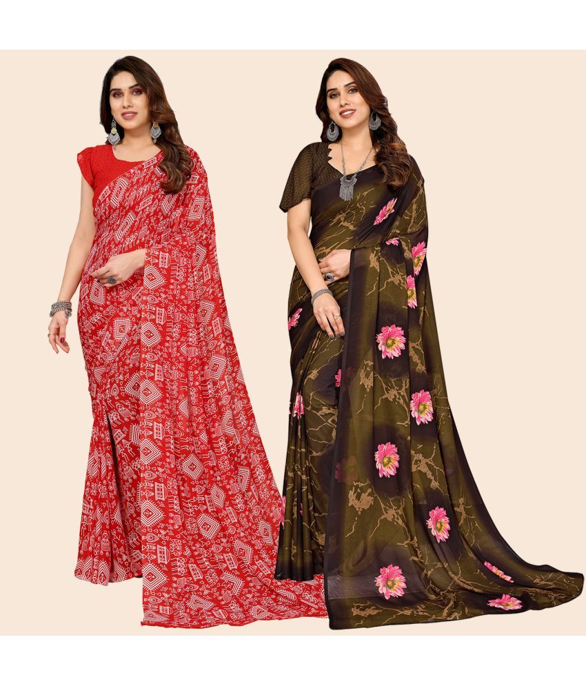     			ANAND SAREES Georgette Printed Saree With Blouse Piece - Multicolour ( Pack of 2 )