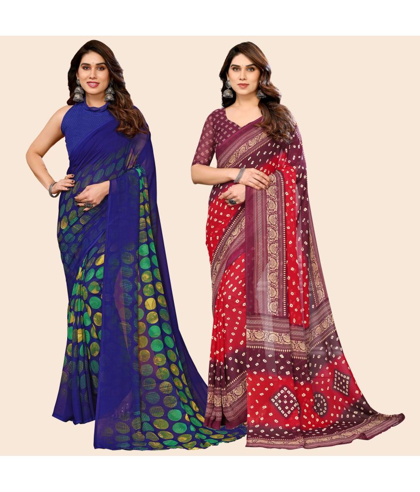     			ANAND SAREES Georgette Printed Saree With Blouse Piece - Multicolour ( Pack of 2 )