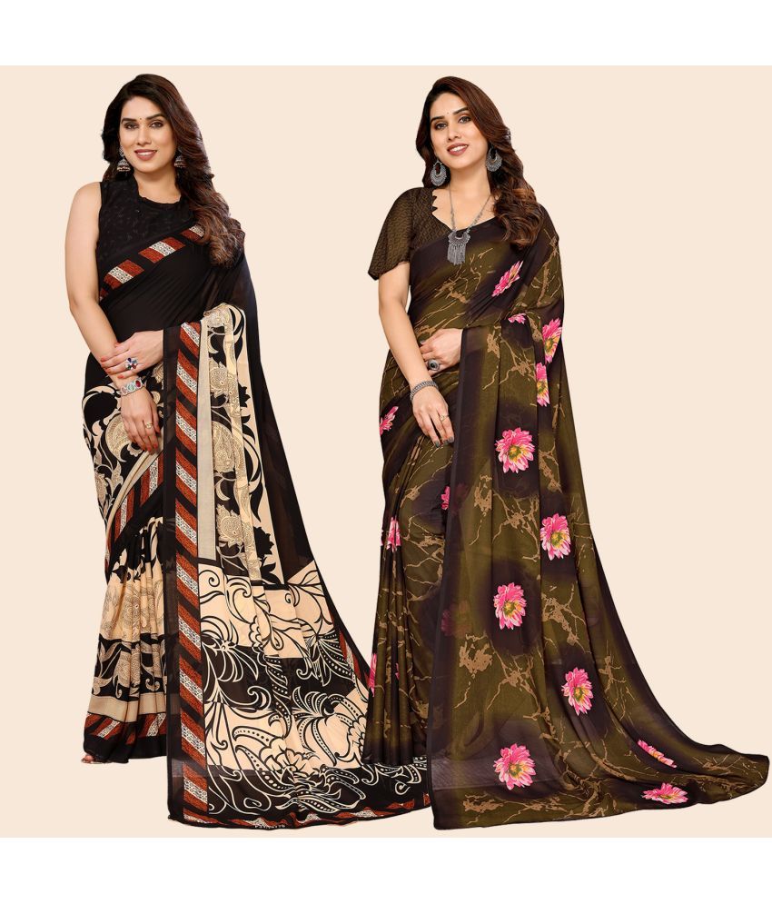     			ANAND SAREES Georgette Printed Saree With Blouse Piece - Multicolour ( Pack of 2 )