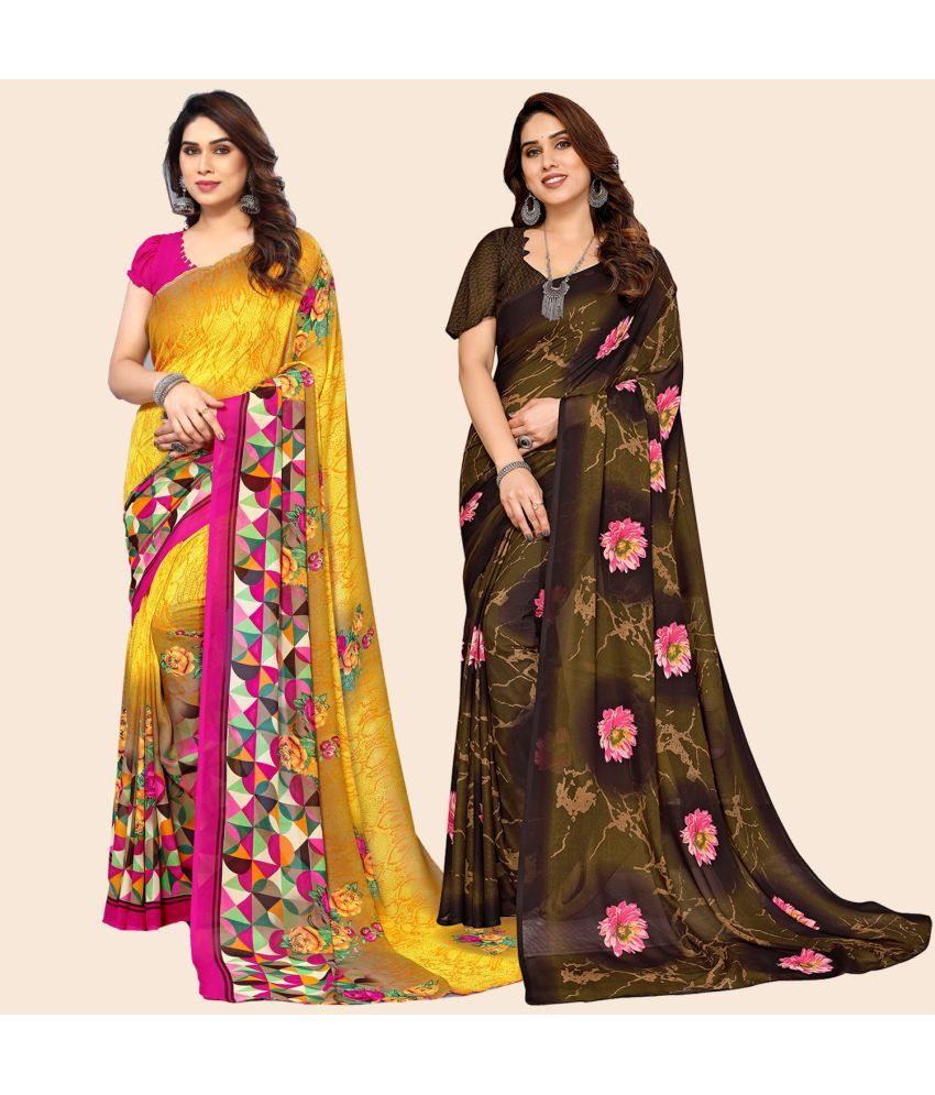     			ANAND SAREES Georgette Printed Saree With Blouse Piece - Multicolour ( Pack of 2 )