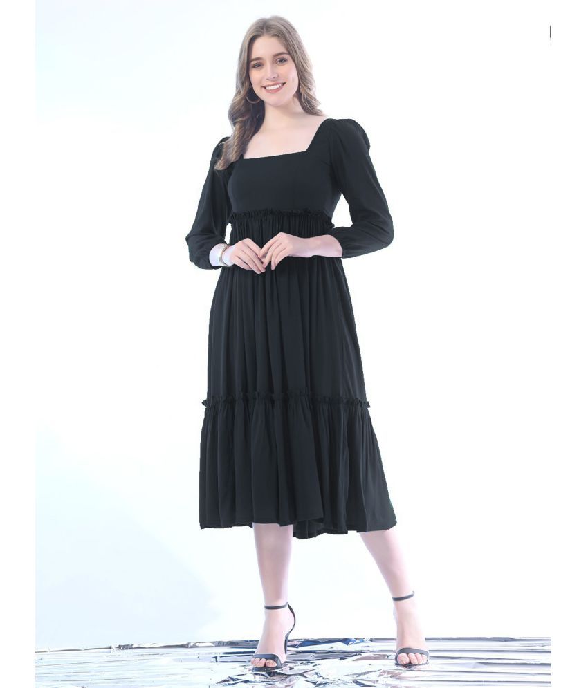     			Femvy Polyester Solid Midi Women's Fit & Flare Dress - Black ( Pack of 1 )