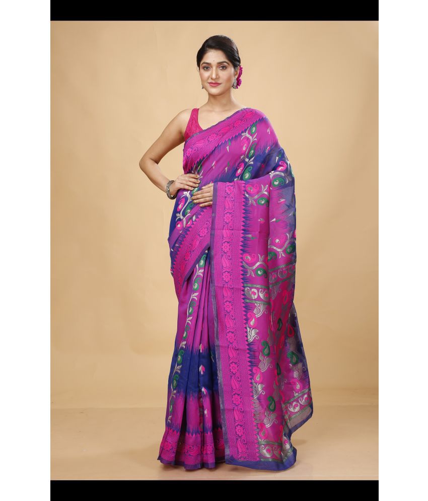     			Happy Creation Cotton Silk Self Design Saree Without Blouse Piece - Blue ( Pack of 1 )