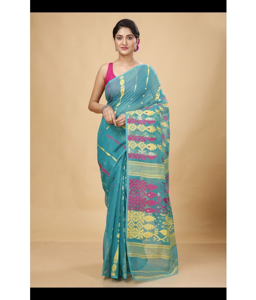     			Happy Creation Cotton Silk Woven Saree Without Blouse Piece - SkyBlue ( Pack of 1 )