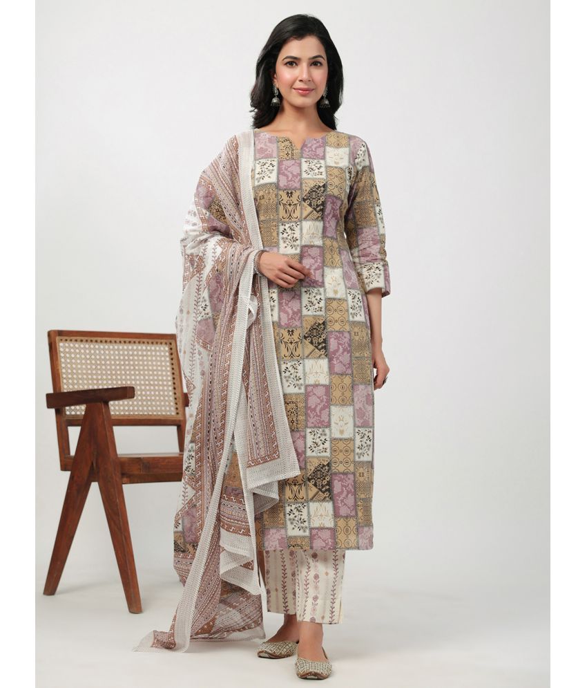     			Janasya Cotton Printed Kurti With Pants Women's Stitched Salwar Suit - Multicolor ( Pack of 1 )