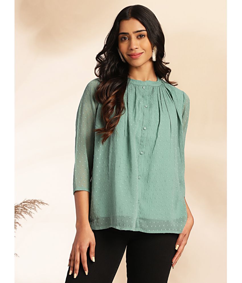     			Janasya Green Chiffon Women's Regular Top ( Pack of 1 )