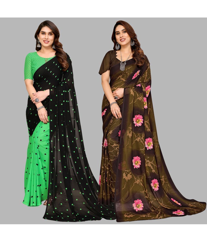     			Kashvi Sarees Georgette Printed Saree With Blouse Piece - Multicolour ( Pack of 2 )