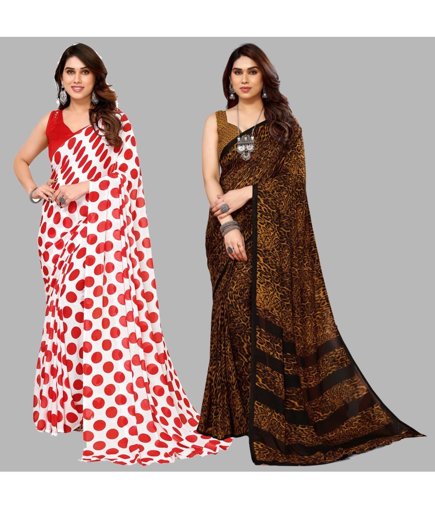     			Kashvi Sarees Georgette Printed Saree With Blouse Piece - Multicolour ( Pack of 2 )