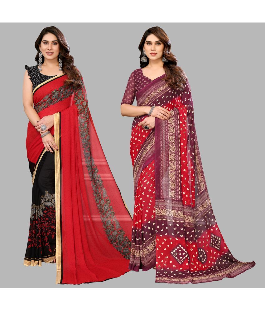     			Kashvi Sarees Georgette Printed Saree With Blouse Piece - Multicolour ( Pack of 2 )