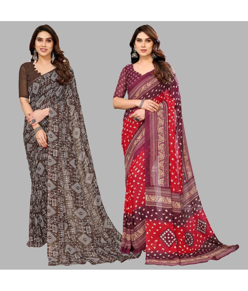     			Kashvi Sarees Georgette Printed Saree With Blouse Piece - Multicolour ( Pack of 2 )