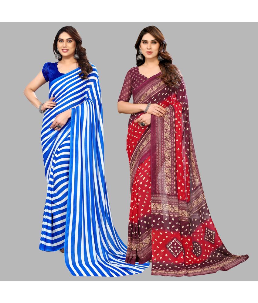     			Kashvi Sarees Georgette Printed Saree With Blouse Piece - Multicolour ( Pack of 2 )