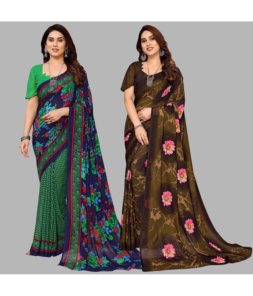     			Kashvi Sarees Georgette Printed Saree With Blouse Piece - Multicolour ( Pack of 2 )