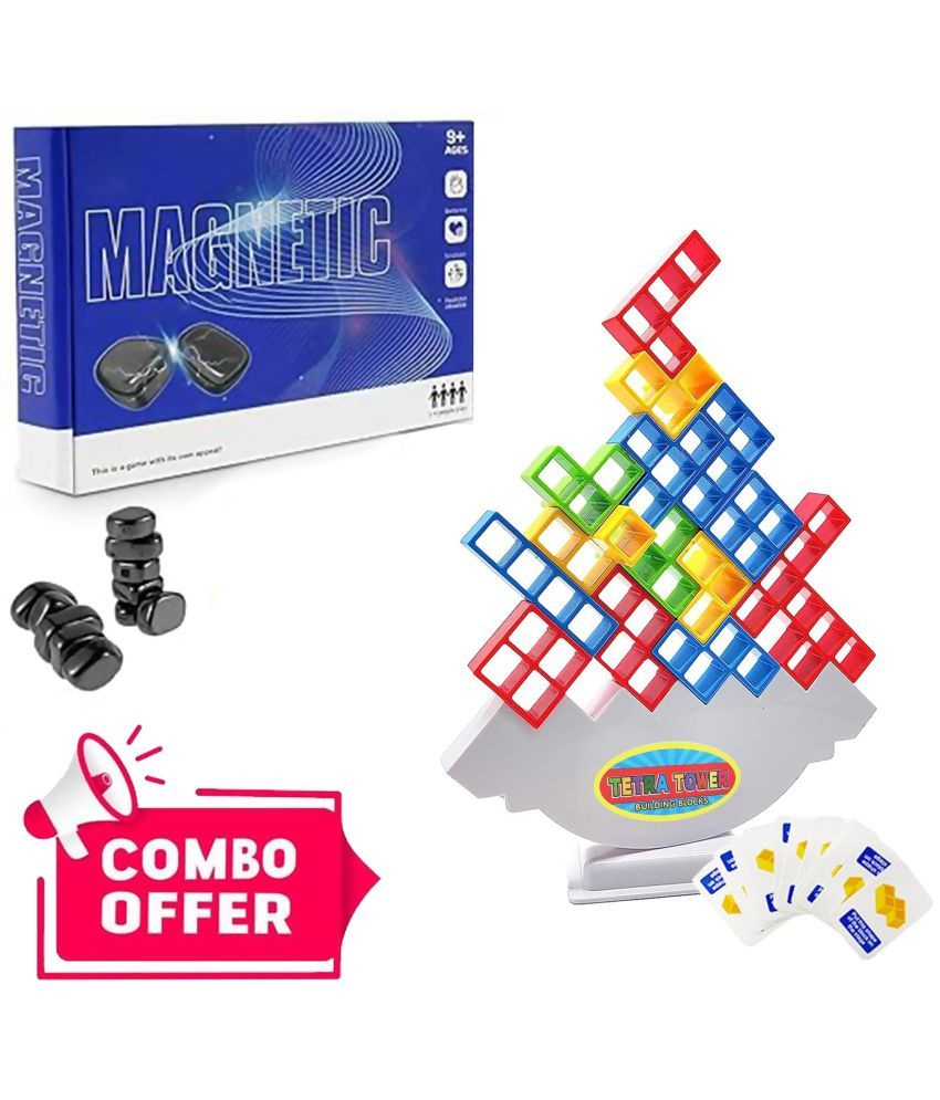     			RAINBOW RIDERS Combo Of 32 Pcs TETTRAA TOWER Game & Magnetic Chess Game Set For Kids Adults.