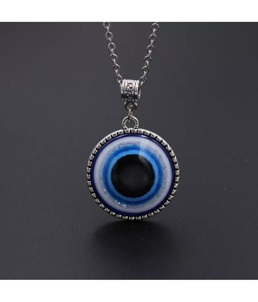     			Thrillz Stainless Steel Circular Evil Eye Silver Locket Pendant