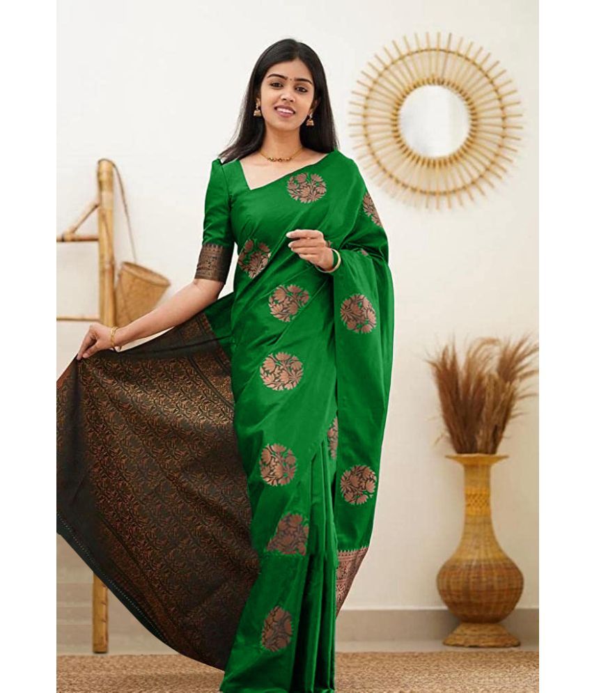     			Yashika Banarasi Silk Printed Saree With Blouse Piece - Light Green ( Pack of 1 )