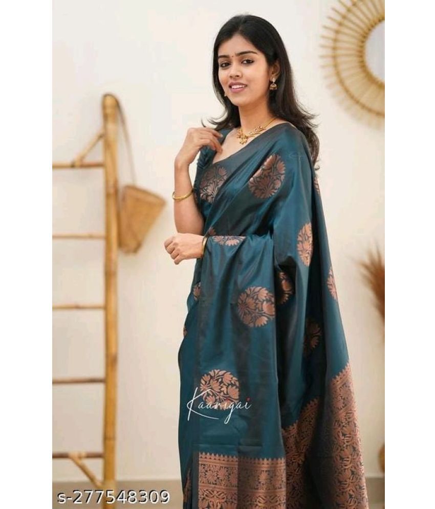     			Yashika Banarasi Silk Printed Saree With Blouse Piece - RAMA ( Pack of 1 )