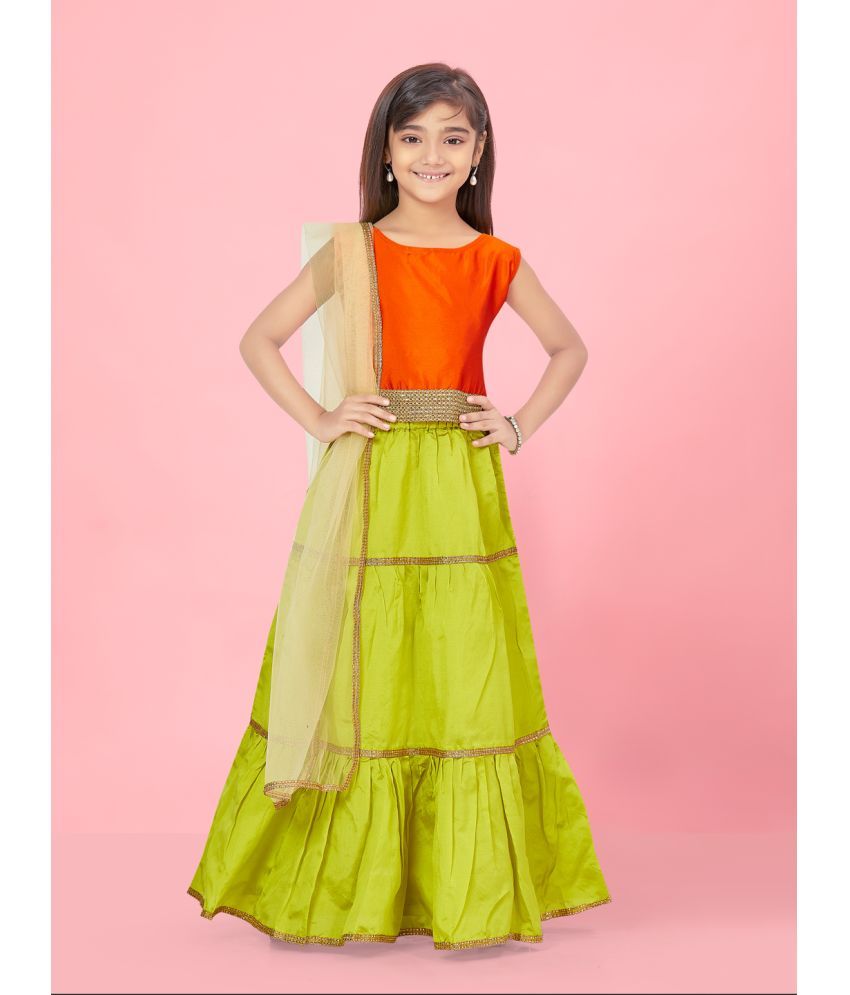     			Aarika Orange Silk Girls Lehenga Choli Set ( Pack of 1 )