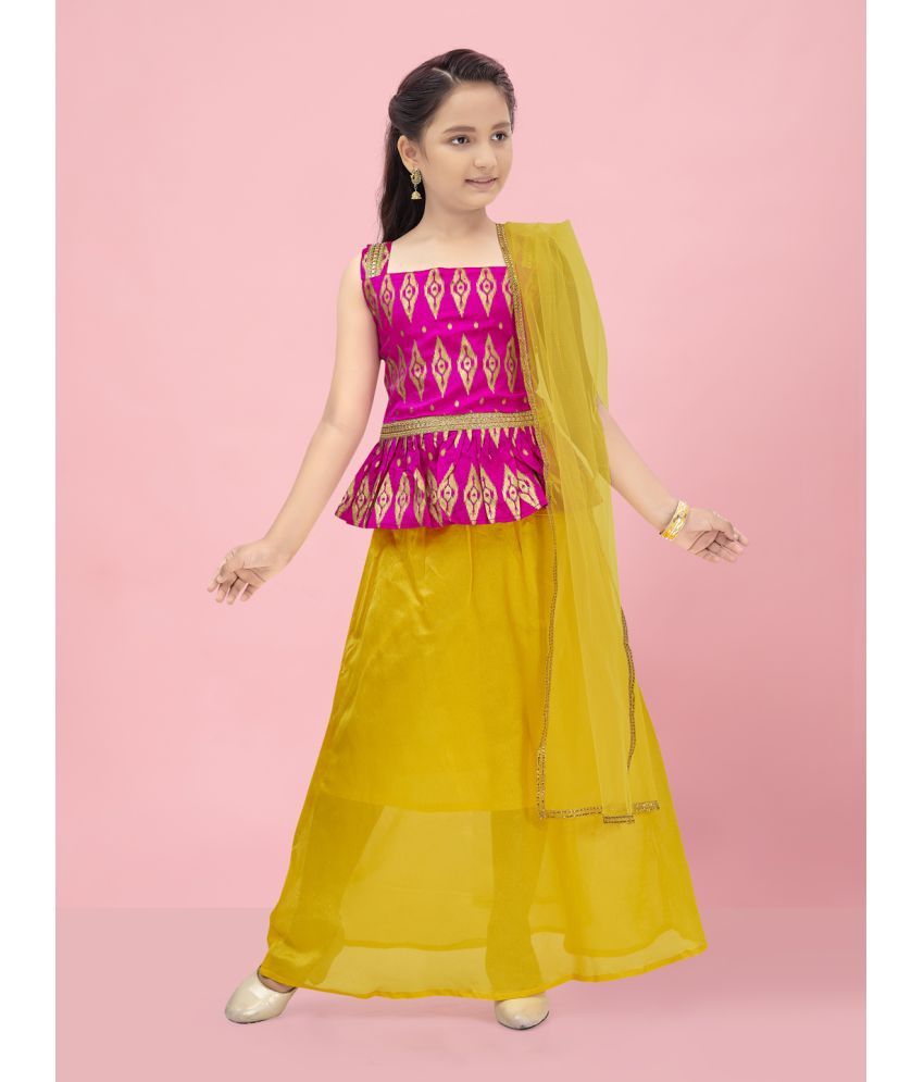     			Aarika Pink Silk Girls Lehenga Choli Set ( Pack of 1 )