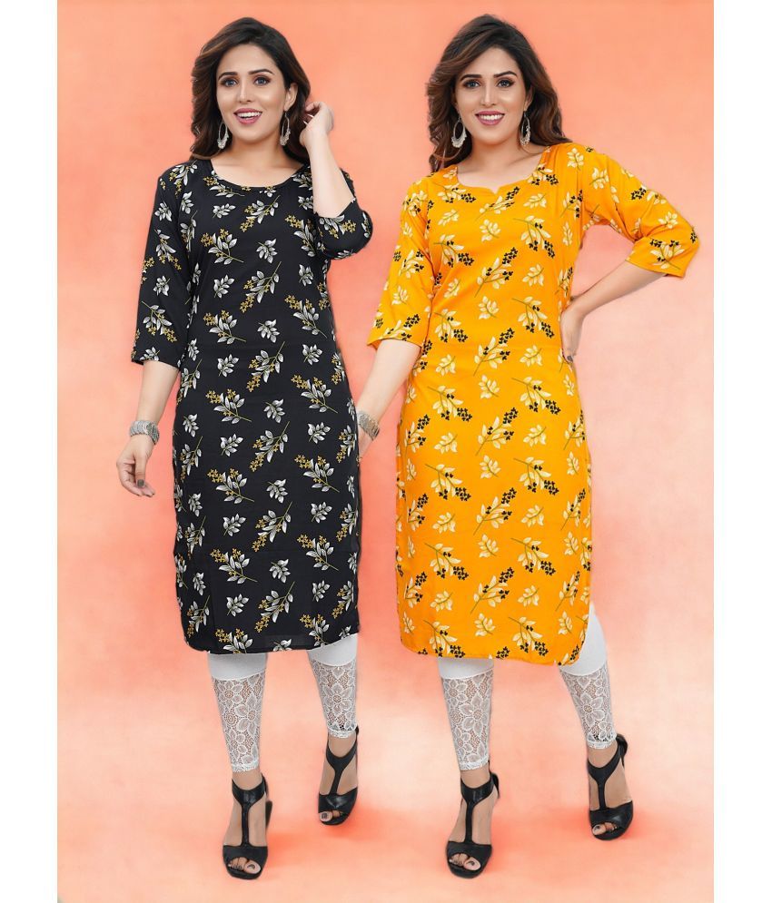     			Colorscube Crepe Printed Straight Women's Kurti - Yellow & Black ( Pack of 2 )