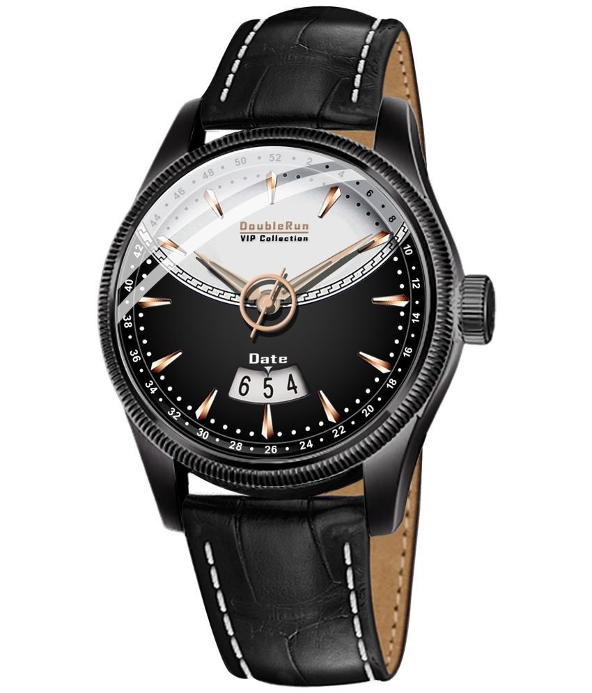     			DoubleRun Black Leather Analog Men's Watch