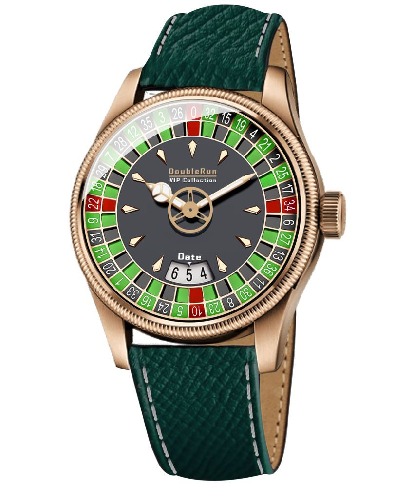     			DoubleRun Green Leather Analog Men's Watch