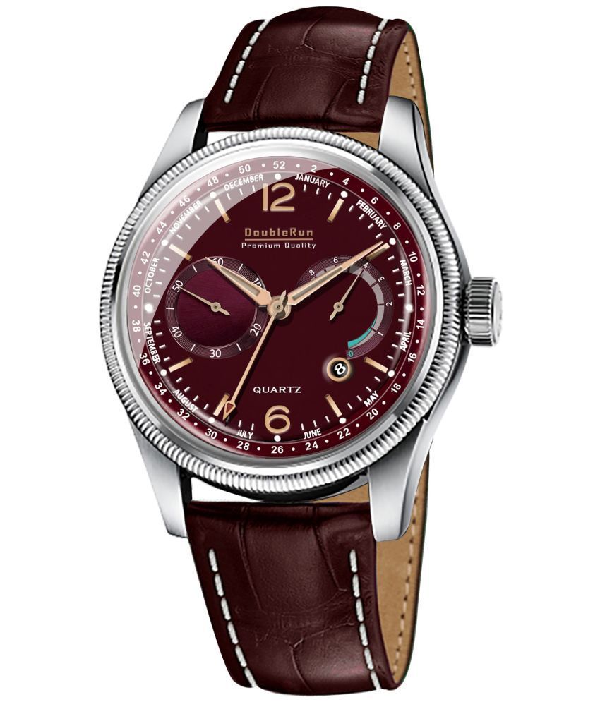     			DoubleRun Maroon Leather Analog Men's Watch