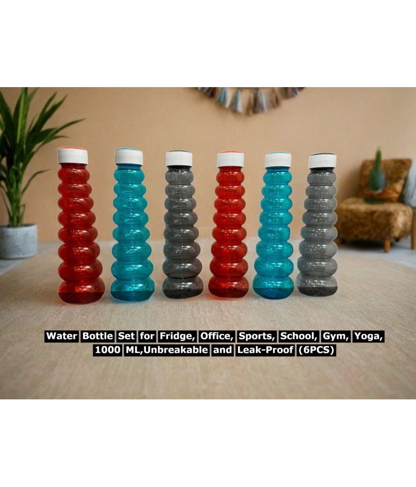     			FABFLICK Multicolour Plastic Water Bottle 1000 mL ( Set of 6 )