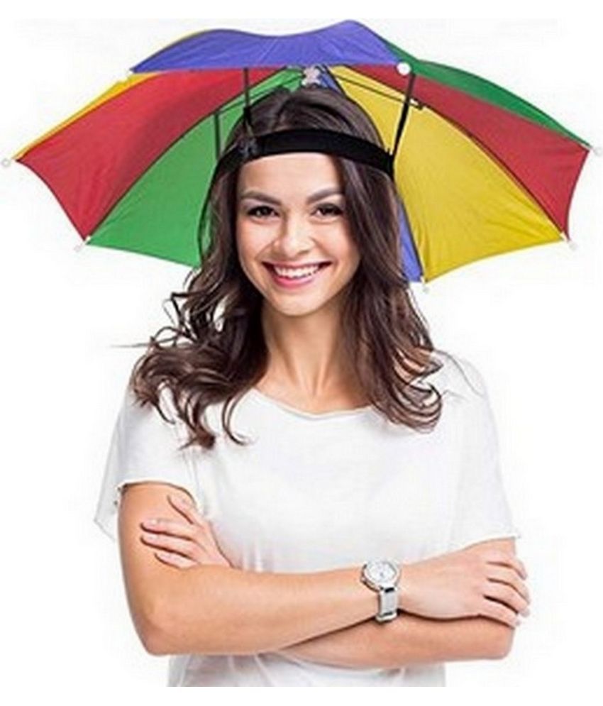     			Infispace Headwear Cap Umbrella Multi Color Soft Durable, Adjustable Elastic, (21) Size Fits All Ages Plastic Hat Cap Umbrella for Kids, Men/Women and Adults Rain Protection Headwear Hat Umbrella (Multi) Pack of 1