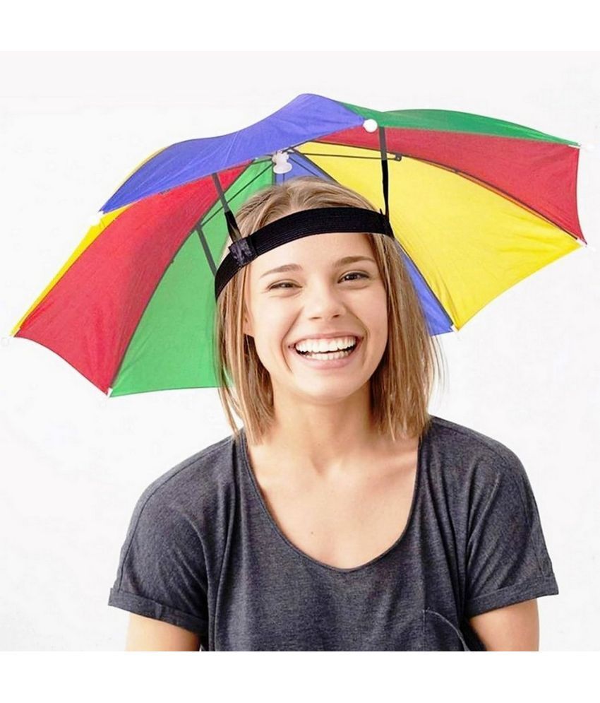     			Infispace Headwear Cap Umbrella Multi Color Soft Durable, Adjustable Elastic, (21) Size Fits All Ages Plastic Hat Cap Umbrella for Kids, Men/Women and Adults Rain Protection Headwear Hat Umbrella (Multi) Pack of 1