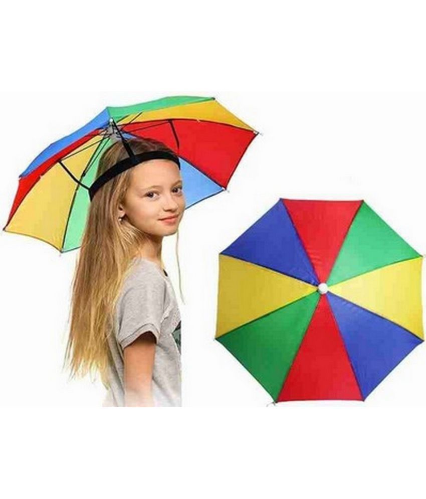     			Infispace Headwear Cap Umbrella Multi Color Soft Durable, Adjustable Elastic, (21) Size Fits All Ages Plastic Hat Cap Umbrella for Kids, Men/Women and Adults Rain Protection Headwear Hat Umbrella (Multi) Pack of 1