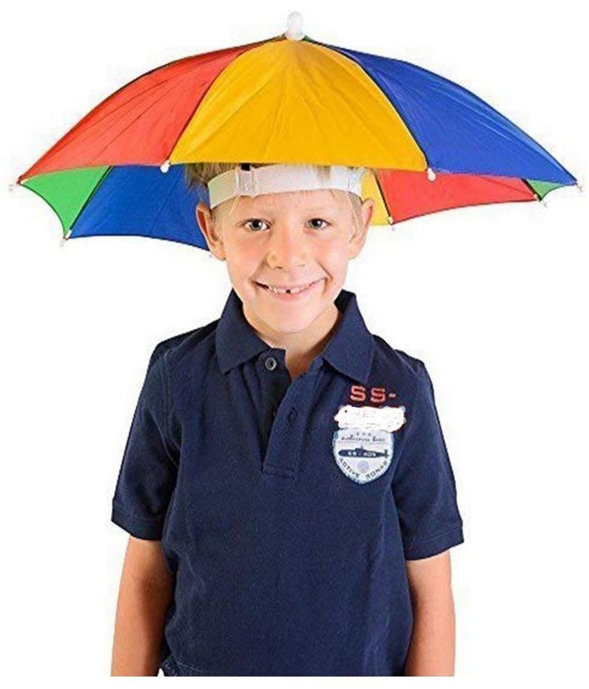     			Infispace Headwear Cap Umbrella Multi Color Soft Durable, Adjustable Elastic, (21) Size Fits All Ages Plastic Hat Cap Umbrella for Kids, Men/Women and Adults Rain Protection Headwear Hat Umbrella (Multi) Pack of 1