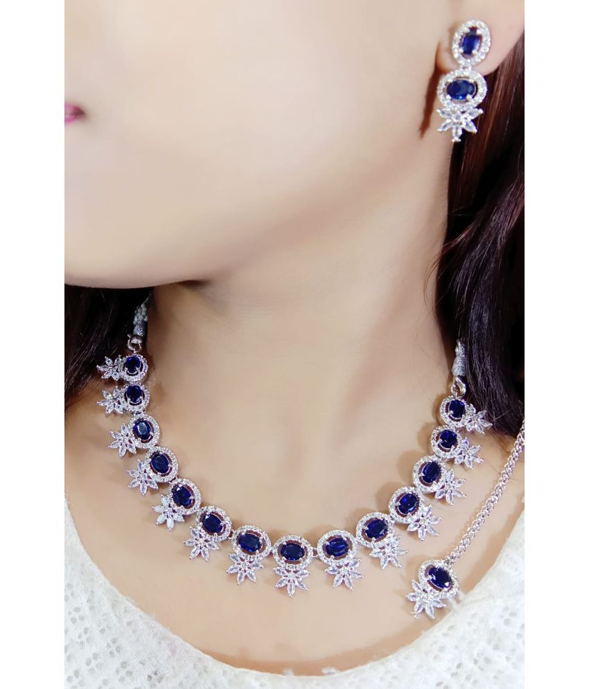     			Ladymania Blue Alloy Necklace Set ( Pack of 1 )