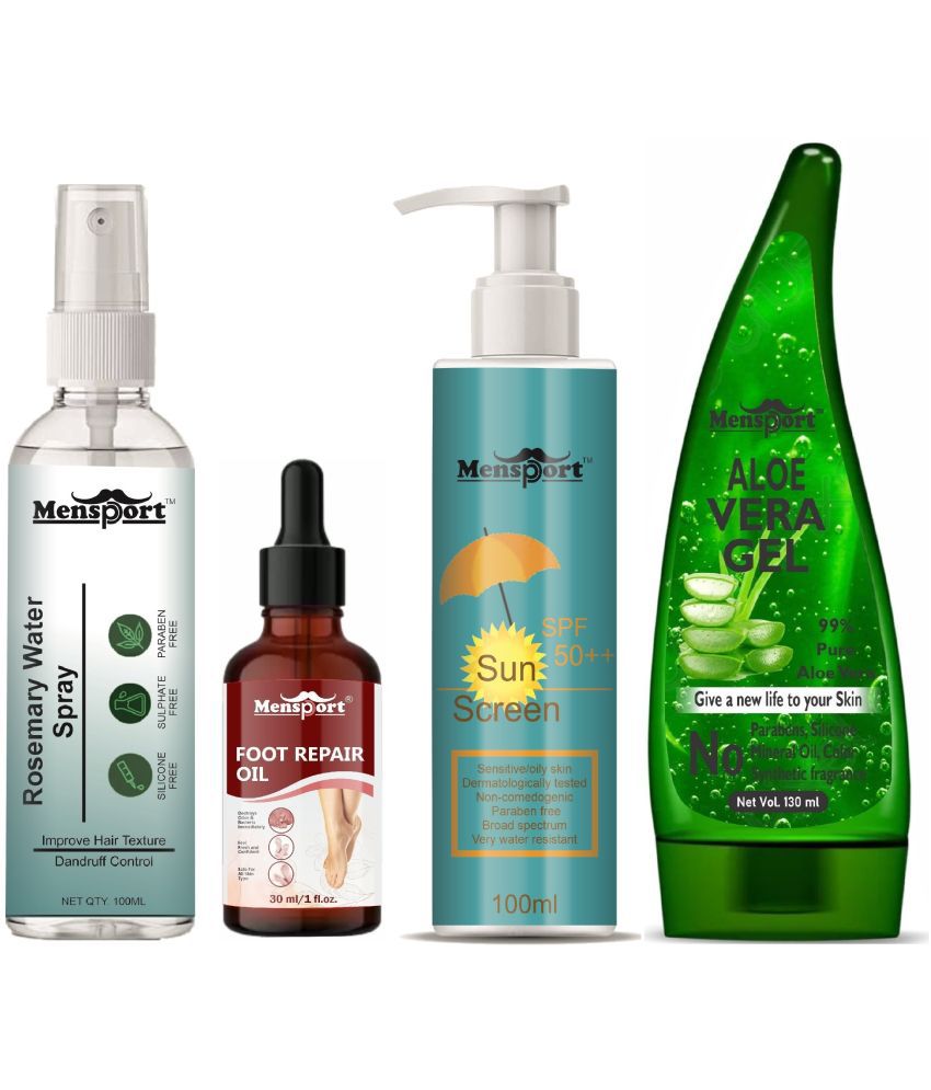     			Mensport Rosemary Water | Hair Spray For Hair Regrowth 100ml, Foot Repair Oil 30ml, SPF 50++ Sunscreen 100ml & Natural Aloe Vera Gel 130ml - Set of 4 Items