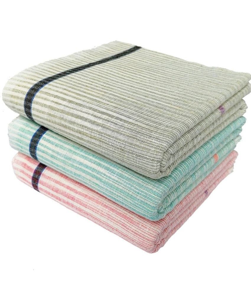     			Mk weaves Cotton Striped Below 300 -GSM Bath Towel ( Pack of 3 ) - Multicolor