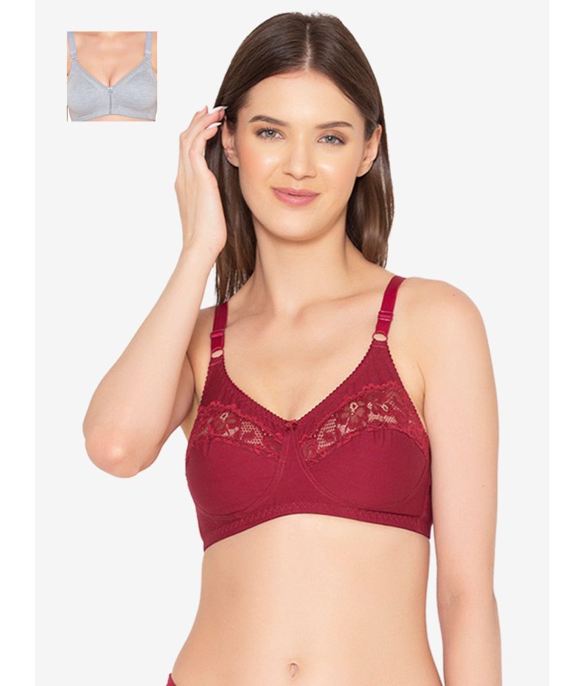     			Paris Beauty Pack of 2 Cotton Blend Non Padded Women's T-Shirt Bra ( Multicolor ) BR017-MGrey-BR001-MAROON-PO2