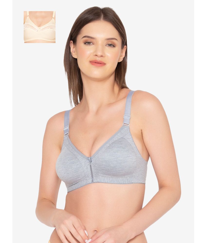     			Paris Beauty Pack of 2 Cotton Blend Non Padded Women's T-Shirt Bra ( Multicolor ) BR017-MGrey-BR001-SKIN-PO2