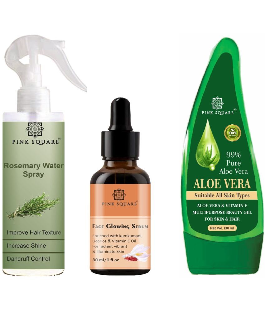     			Rosemary water Hair Spray for Hair Regrowth (100ml), Face Glowing Serum for Illuminate skin (30ml) & Aloe vera Gel (100ml) Combo of 3