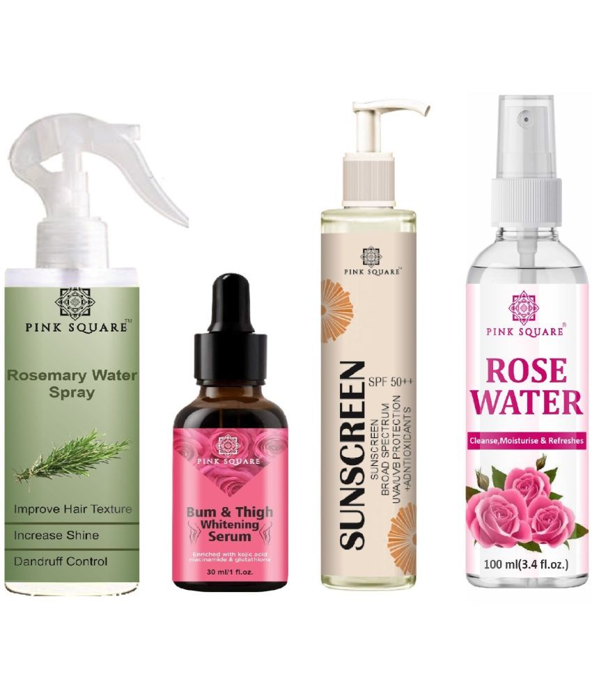     			Rosemary water Hair Spray for Hair Regrowth (100ml), Bum and Thigh Serum for Remove Blackness (30ml), Sunscreen SPF 50 (100ml) & Rose water (100ml) Combo of 4