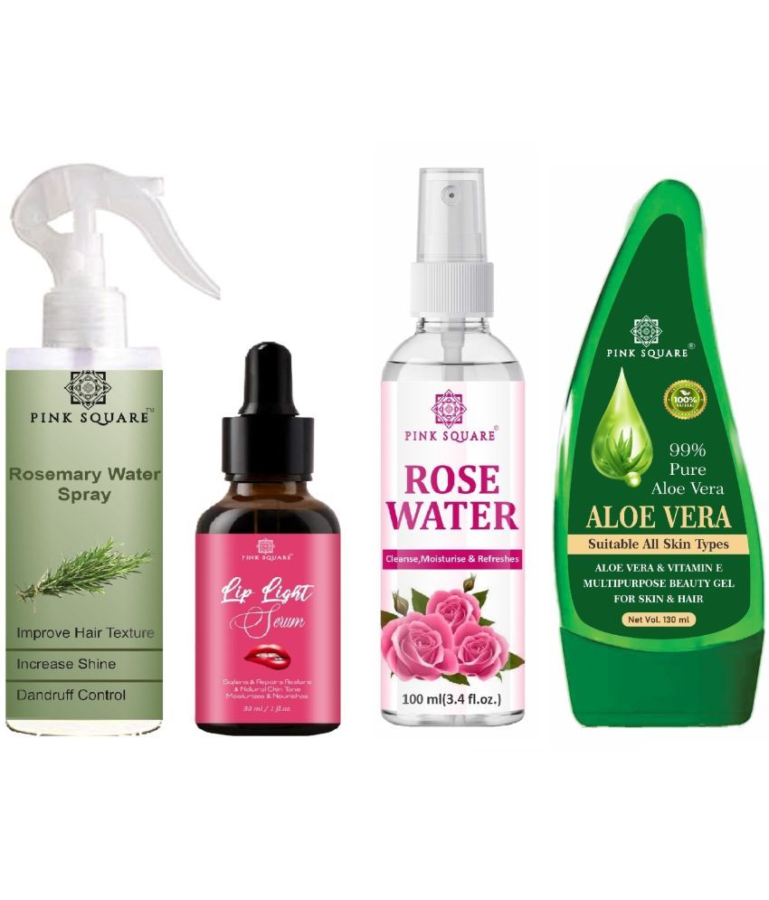     			Rosemary water Hair Spray for Hair Regrowth (100ml), Lip Light Serum for Softens Lips (30ml), Rose Water (100ml) & Aloe vera Gel (100ml) Combo of 4