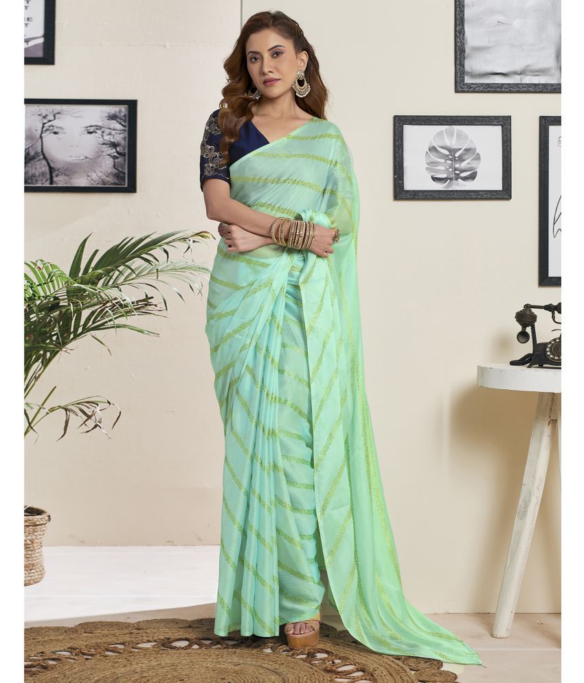     			Samah Chiffon Striped Saree With Blouse Piece - Mint Green ( Pack of 1 )