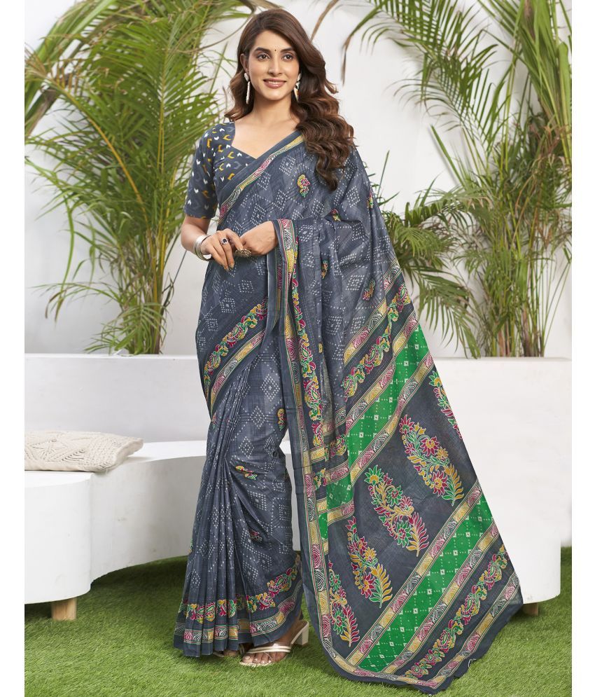     			Samah Cotton Printed Saree With Blouse Piece - Grey ( Pack of 1 )