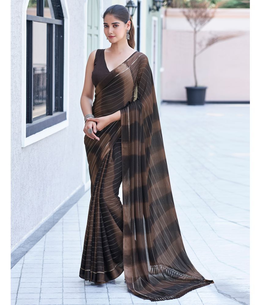     			Samah Georgette Printed Saree With Blouse Piece - Brown ( Pack of 1 )