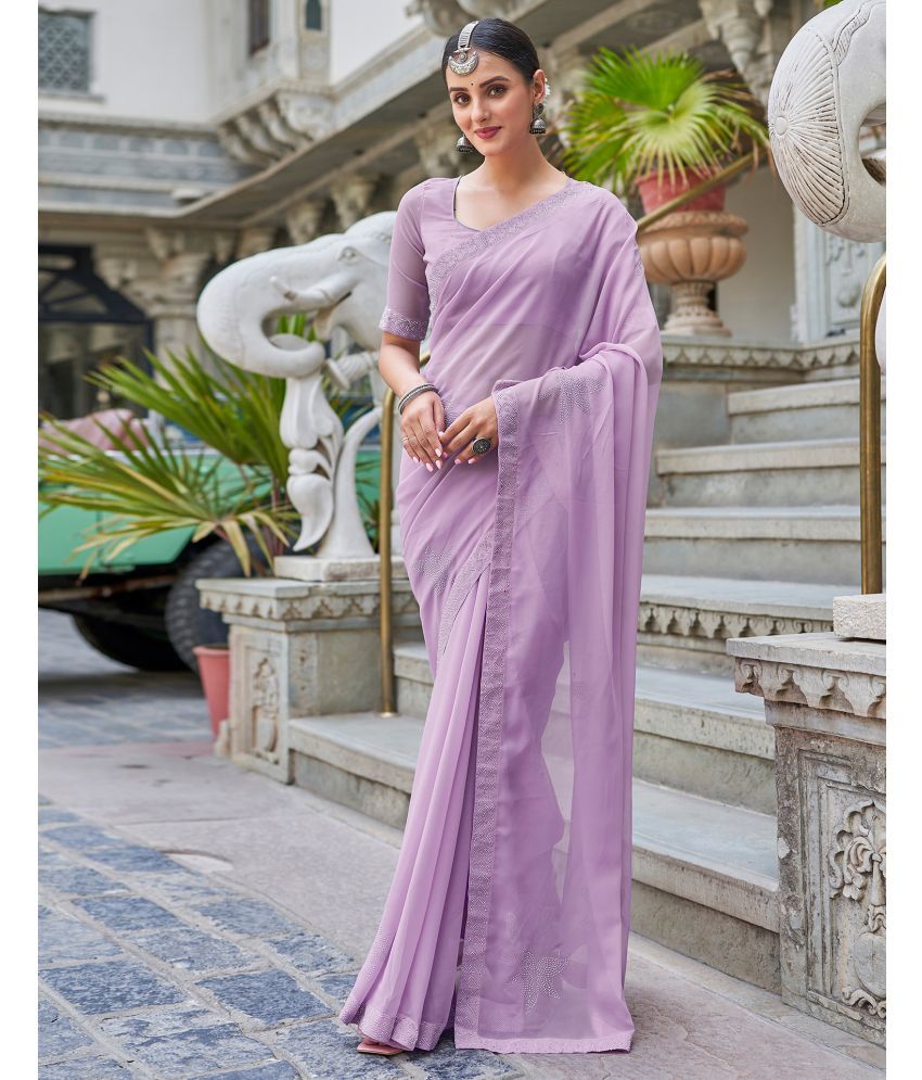     			Samah Georgette Solid Saree With Blouse Piece - Lavender ( Pack of 1 )