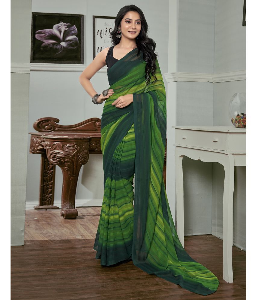     			Samah Georgette Striped Saree With Blouse Piece - Green ( Pack of 1 )