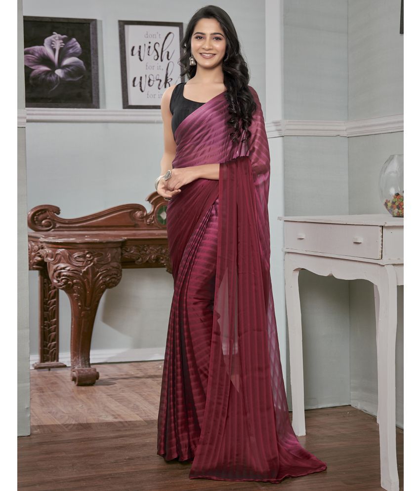     			Samah Georgette Striped Saree With Blouse Piece - Maroon ( Pack of 1 )