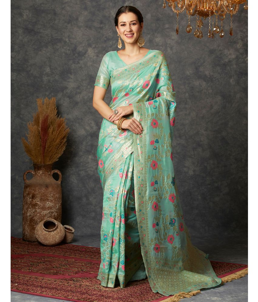     			Samah Silk Blend Self Design Saree With Blouse Piece - Mint Green ( Pack of 1 )