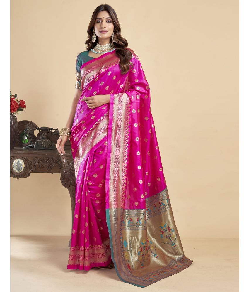     			Samah Silk Self Design Saree With Blouse Piece - Magenta ( Pack of 1 )