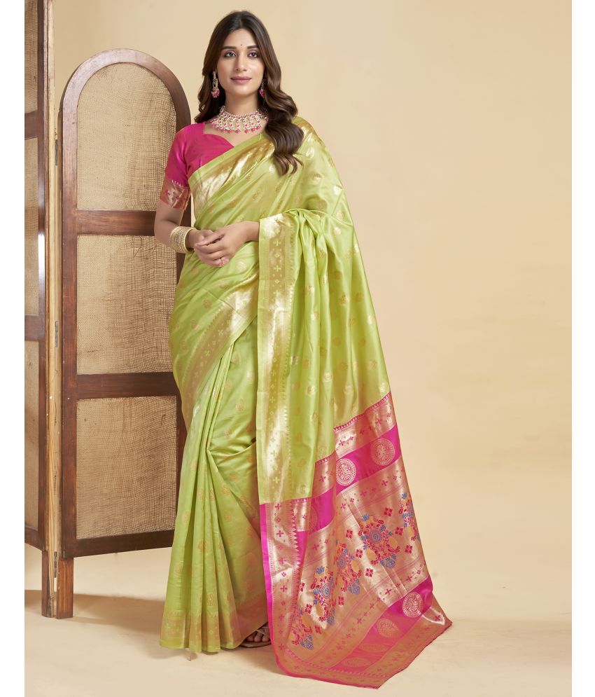     			Samah Silk Self Design Saree With Blouse Piece - Lime Green ( Pack of 1 )